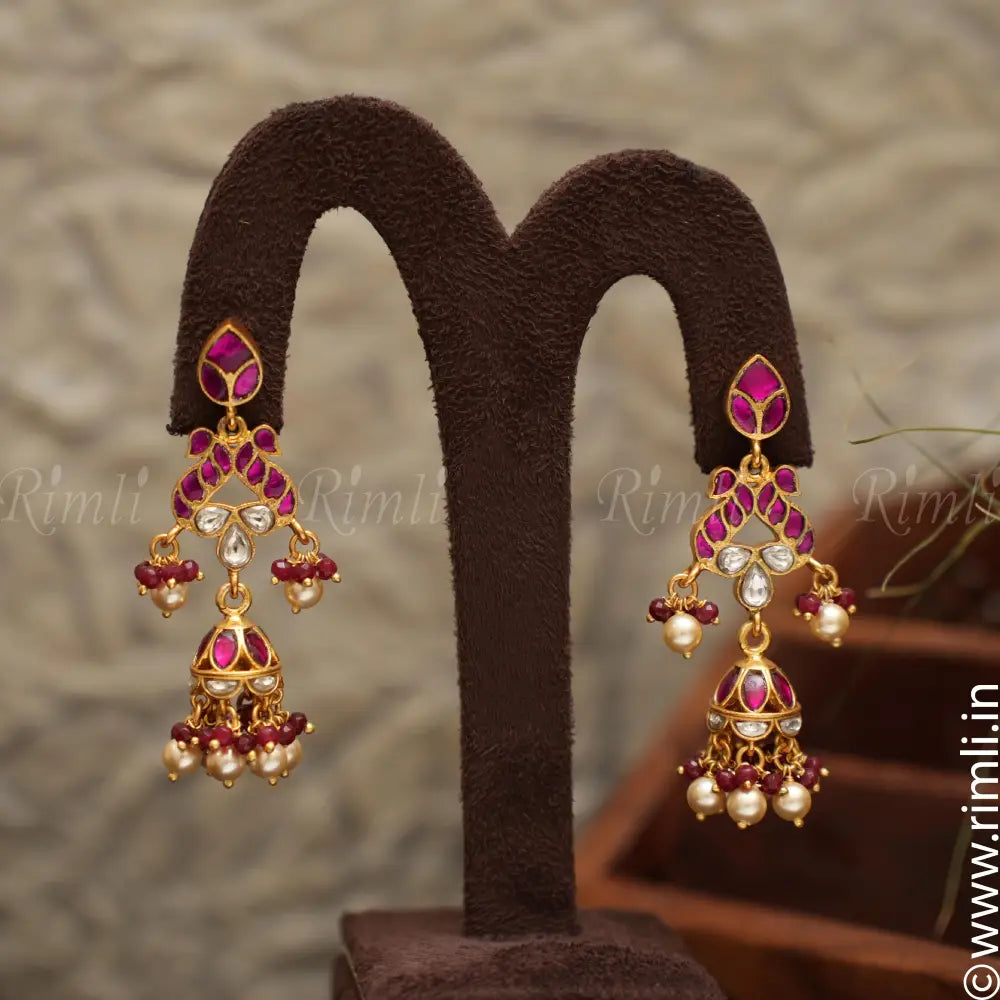 Disha Silver Earrings - Red - Rimli Boutique
