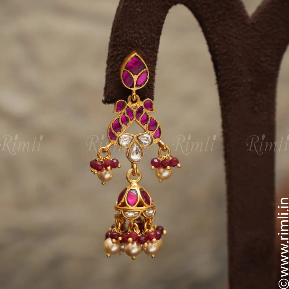Disha Silver Earrings - Red - Rimli Boutique