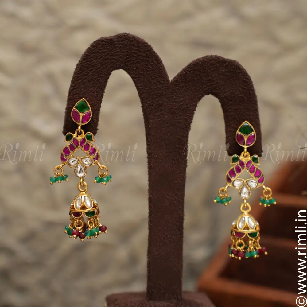 Disha Silver Earrings - Red & Green - Rimli Boutique