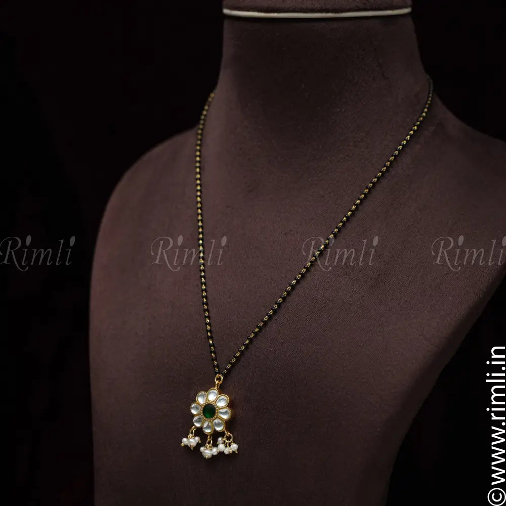 Anamila Silver Black Beaded Chain - White Pearl - Rimli Boutique