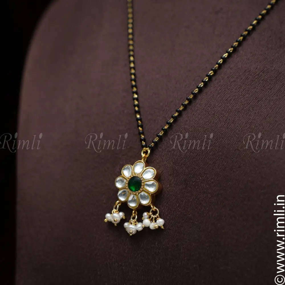 Anamila Silver Black Beaded Chain - White Pearl - Rimli Boutique