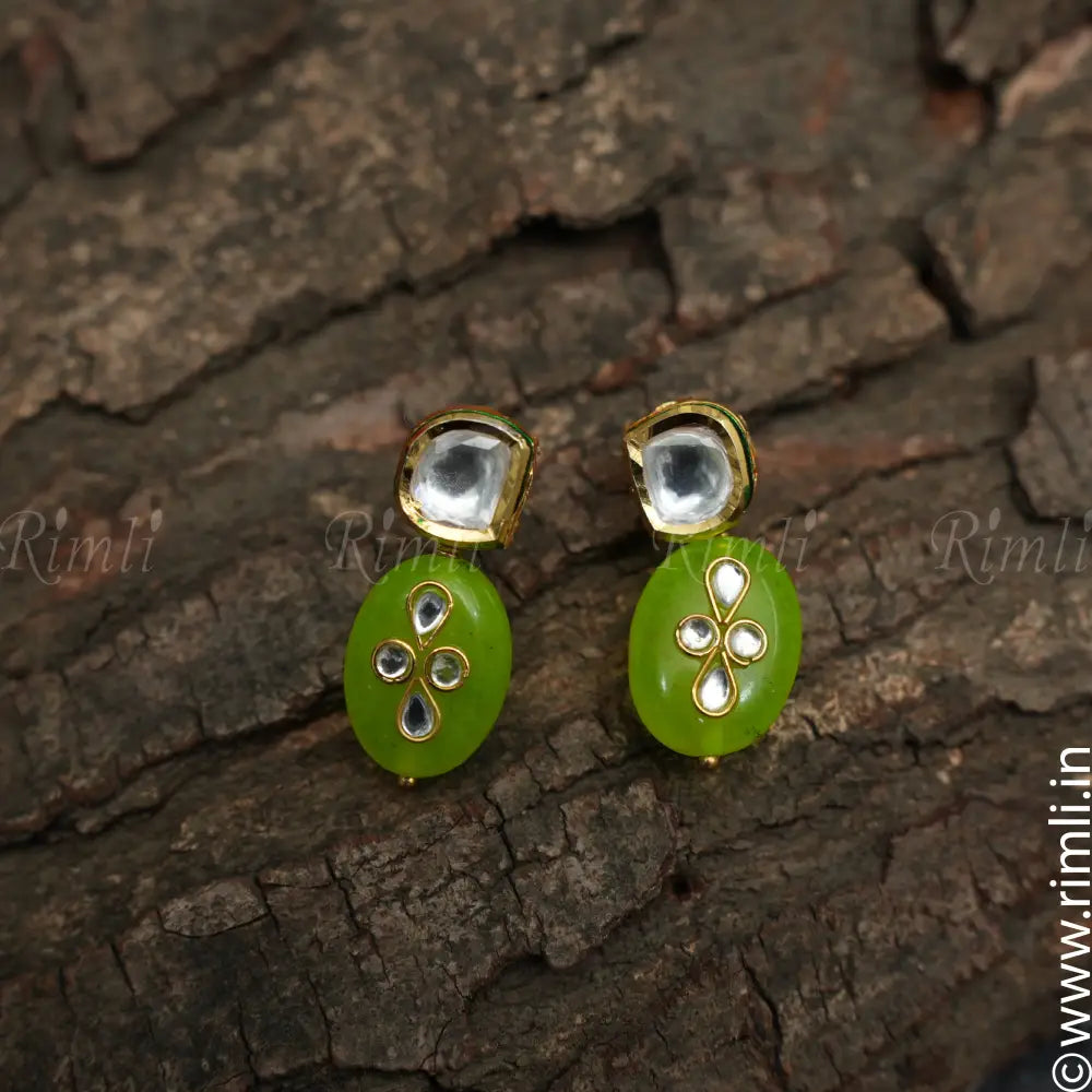 Floral Kundan Earrings - Lime Green
