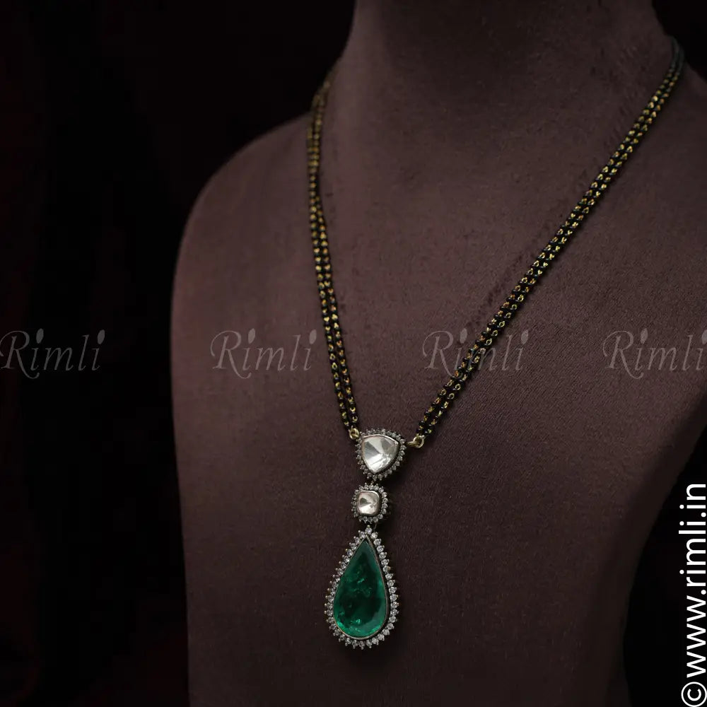 Lekha Silver Black Beaded Chain - Rimli Boutique
