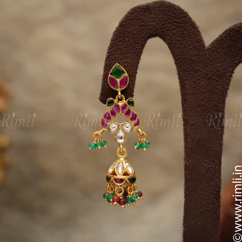 Disha Silver Earrings - Red & Green - Rimli Boutique