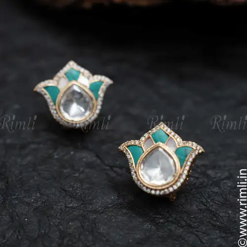 Daksha Lotus Ear Stud - Turquoise & Grey - Rimli Boutique