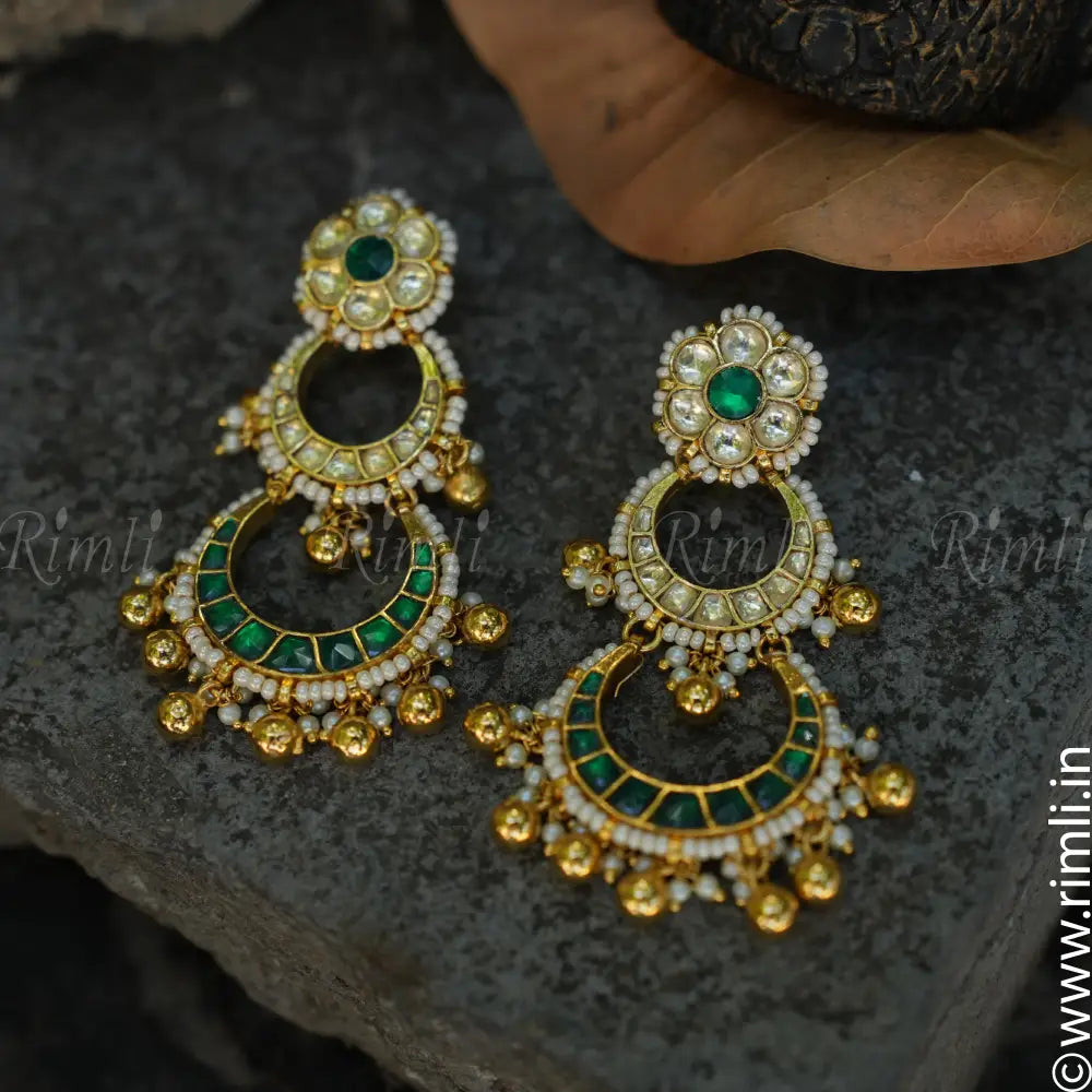 Anila Green Chandbali Earrings - Rimli Boutique