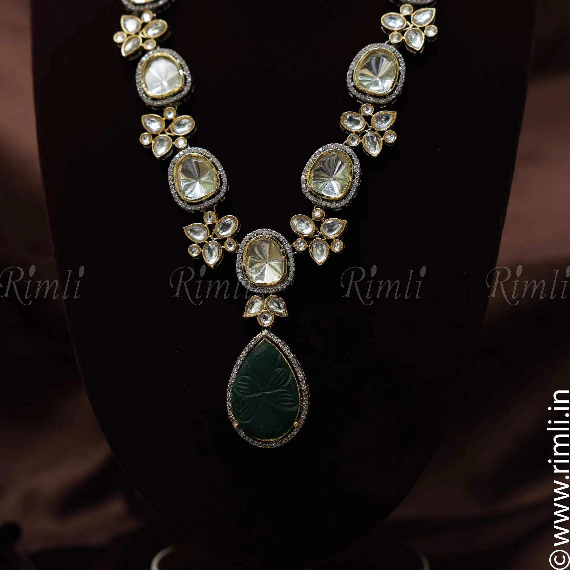 Aruna Victorian Kundan Necklace - Green - Rimli Boutique