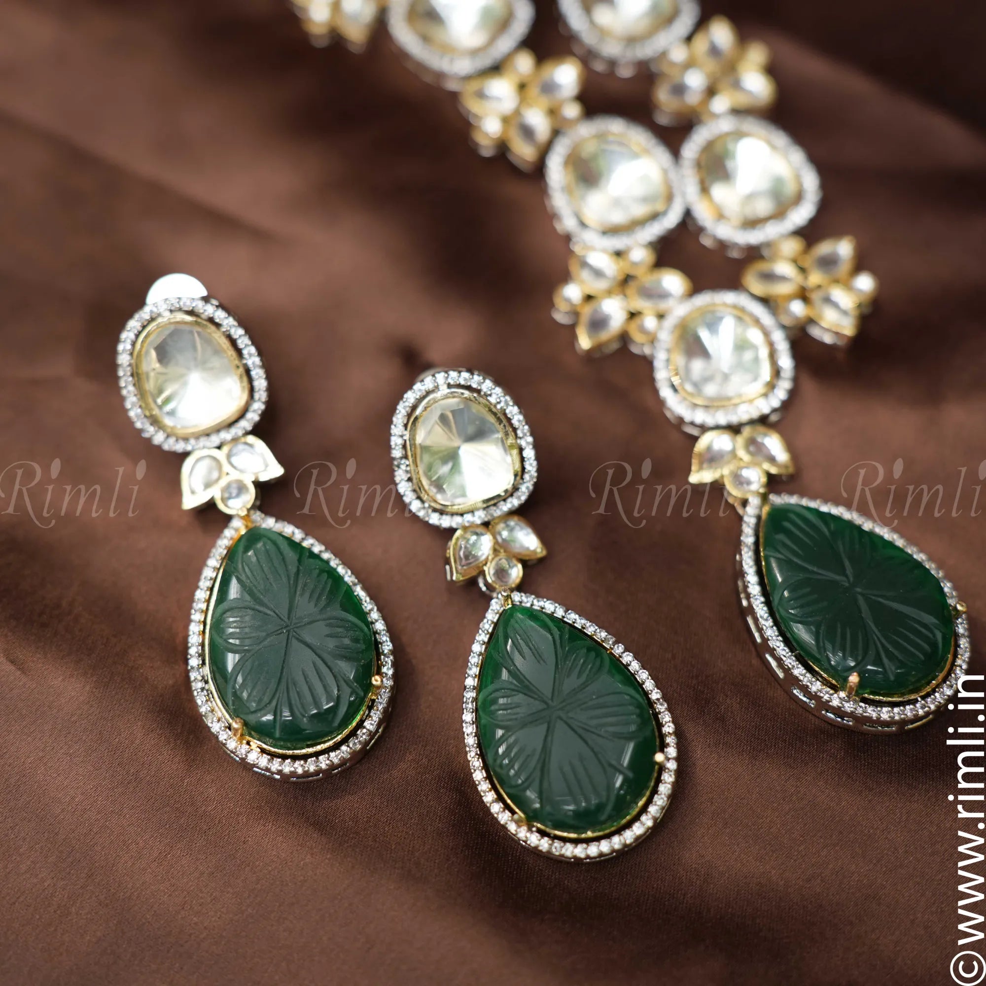 Aruna Victorian Kundan Necklace - Green - Rimli Boutique