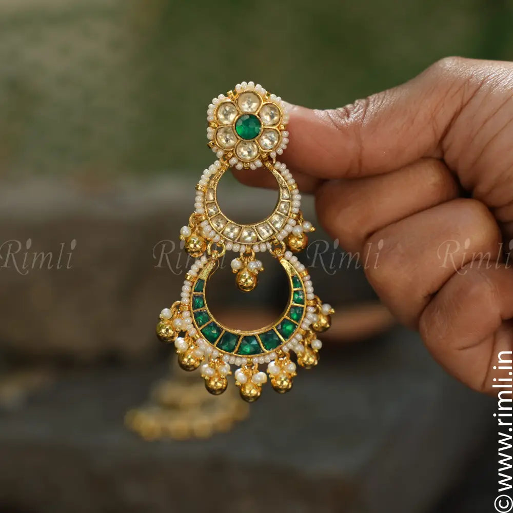 Anila Green Chandbali Earrings - Rimli Boutique