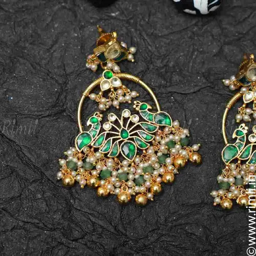 Eshana Chandbali Earrings - Green - Rimli Boutique