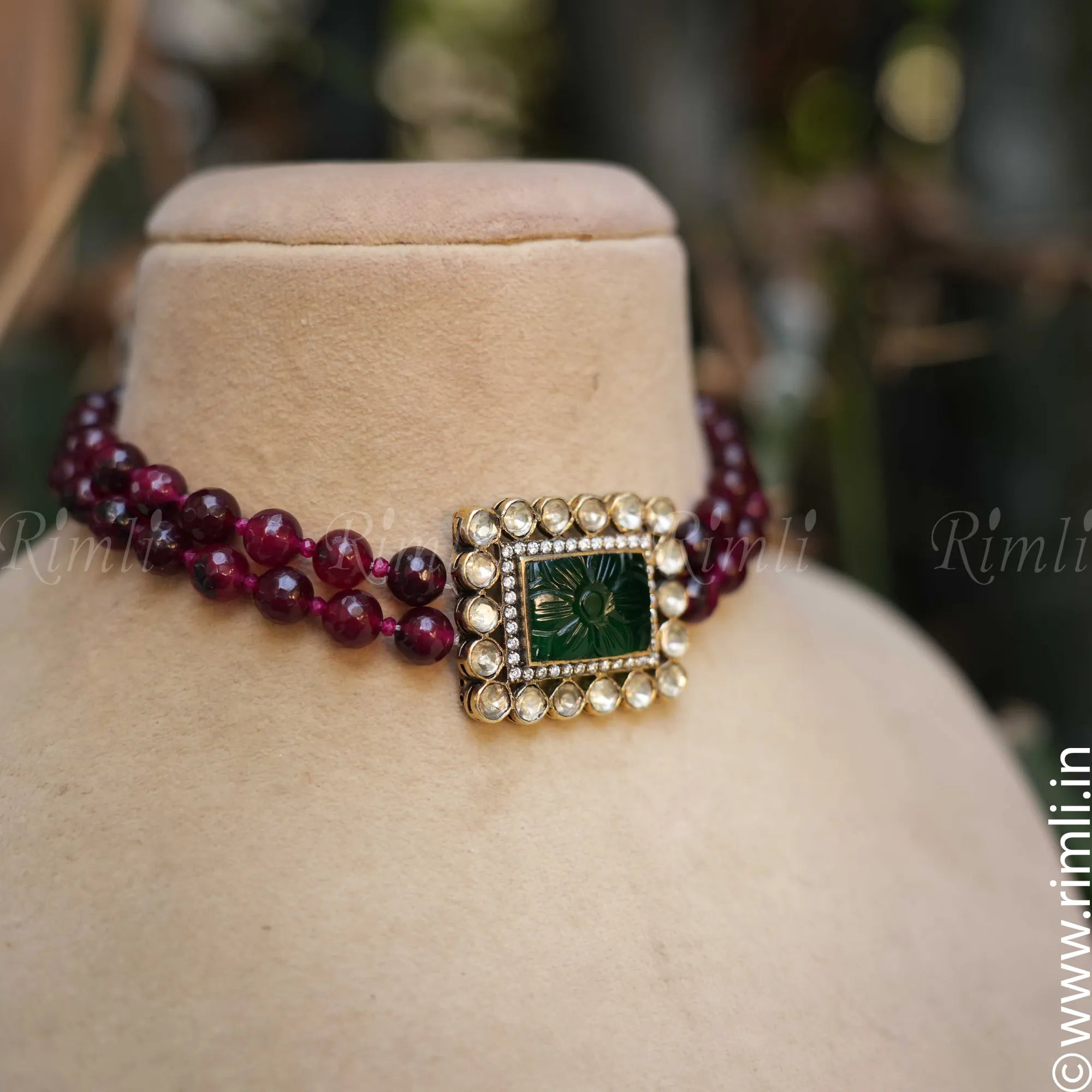 Manvi Silver Choker - Maroon - Rimli Boutique