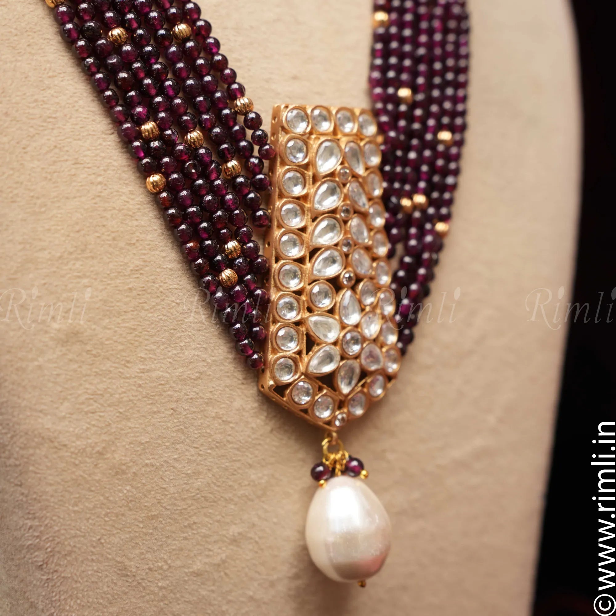 Taisha Beaded Necklace - Mulberry - Rimli Boutique