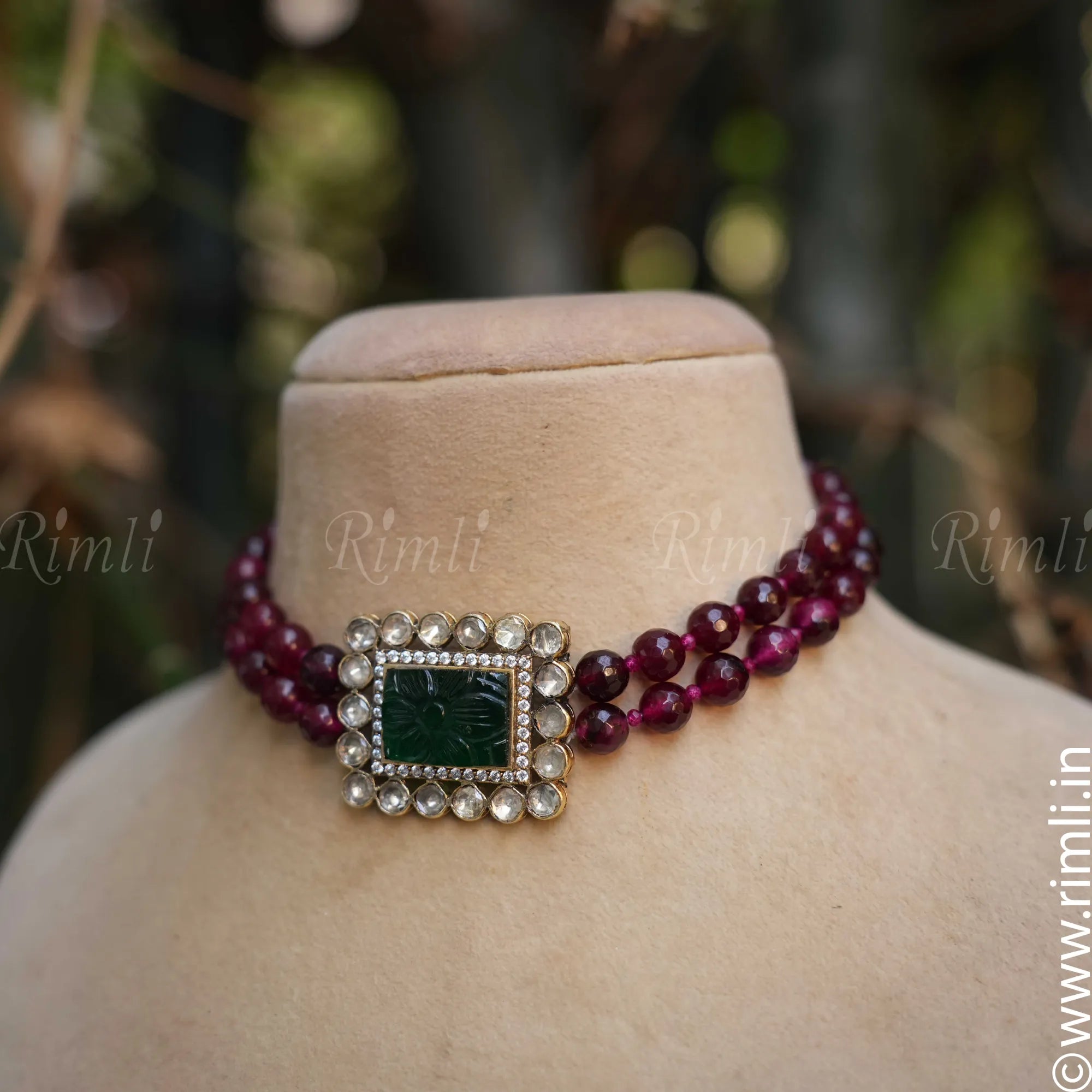 Manvi Silver Choker - Maroon - Rimli Boutique