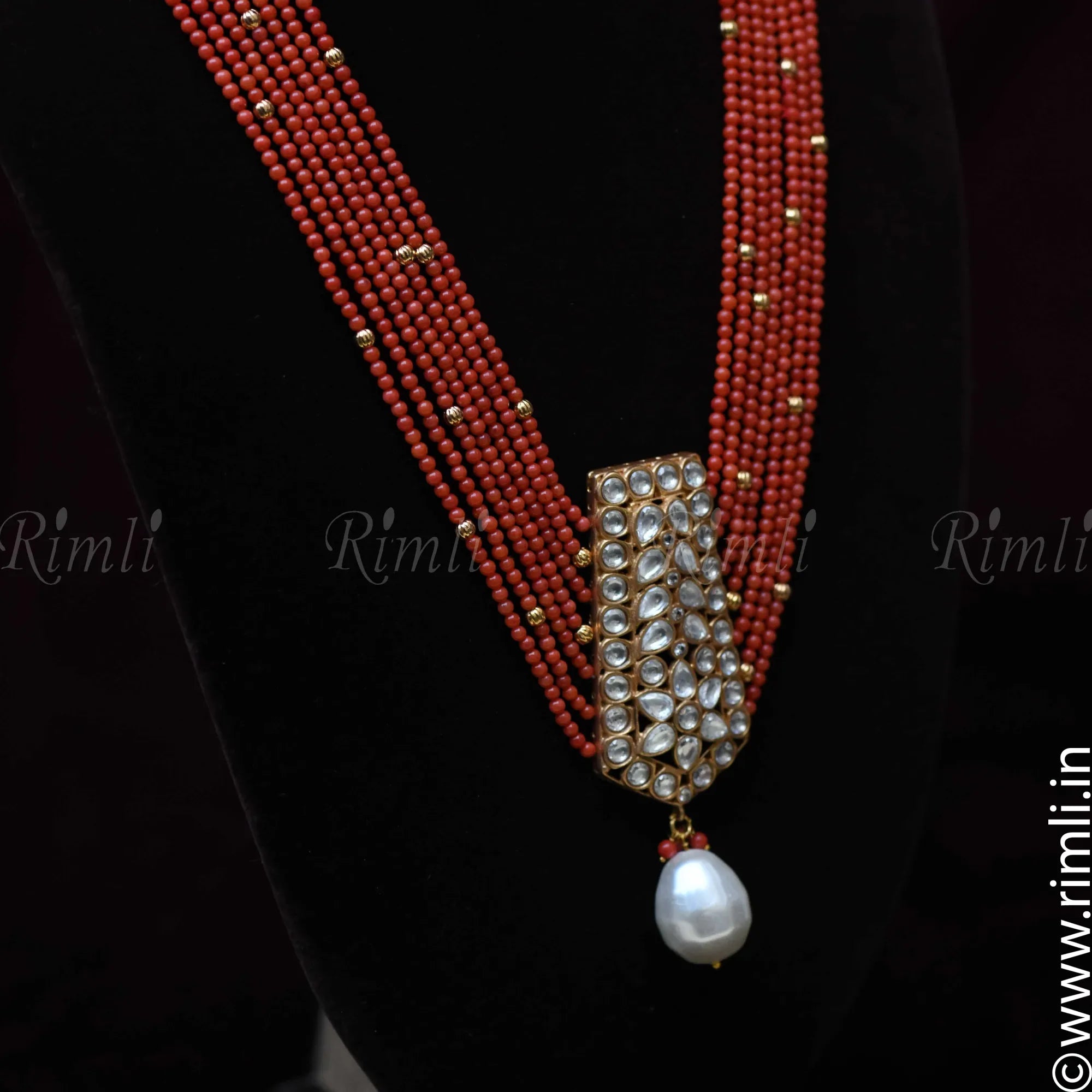 Taisha Beaded Necklace - Coral - Rimli Boutique