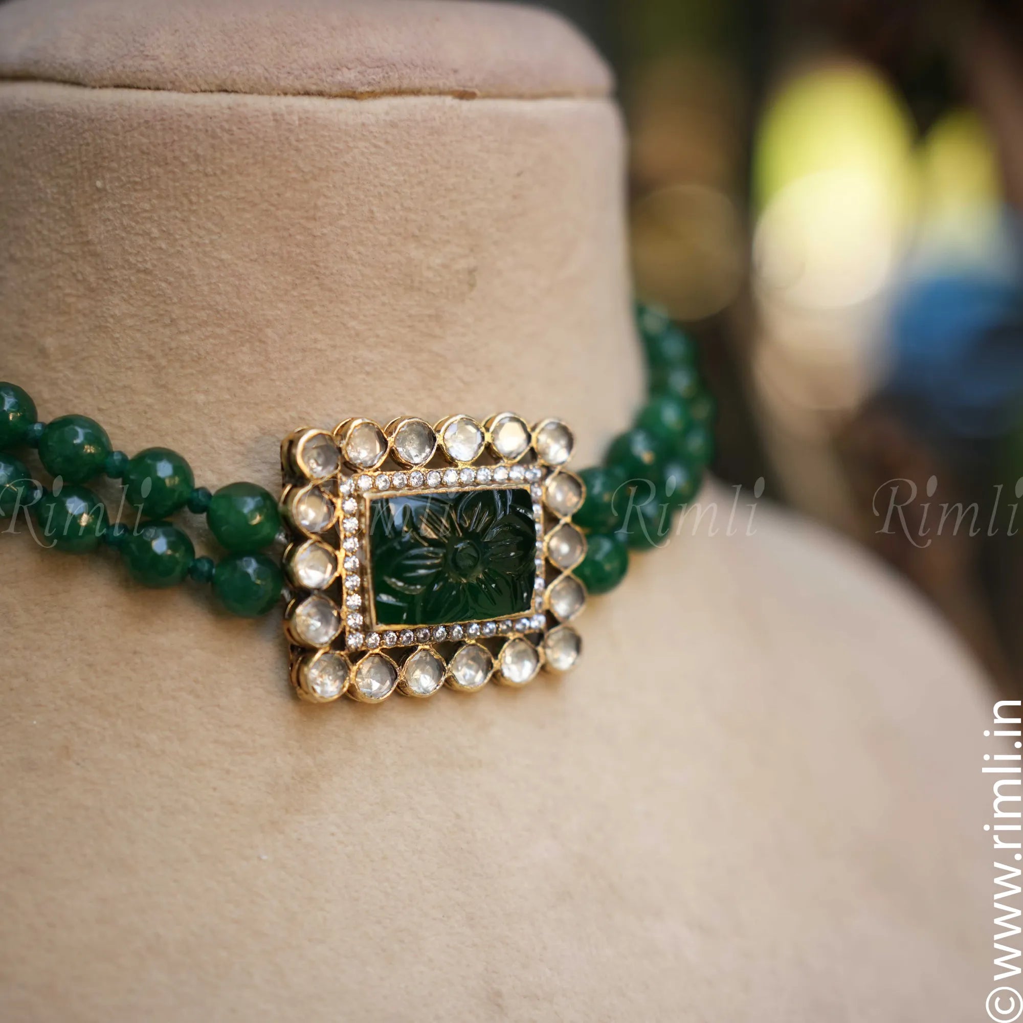 Manvi Silver Choker - Green - Rimli Boutique