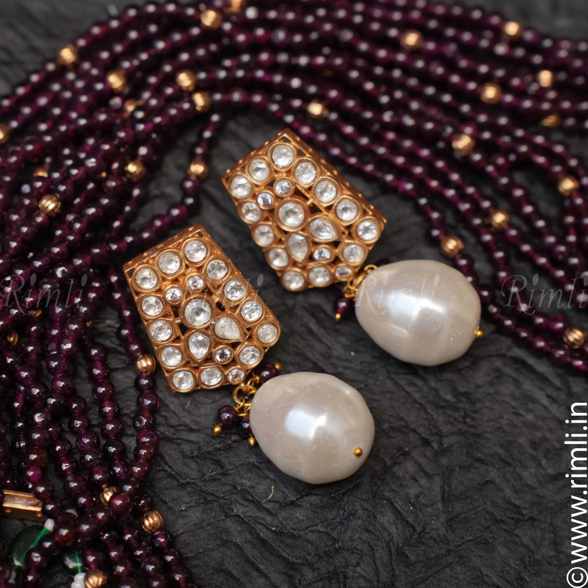 Taisha Beaded Necklace - Mulberry - Rimli Boutique