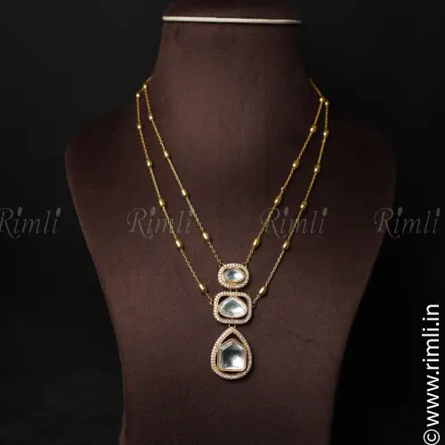 Tara Layered Polki Necklace - White - Rimli Boutique