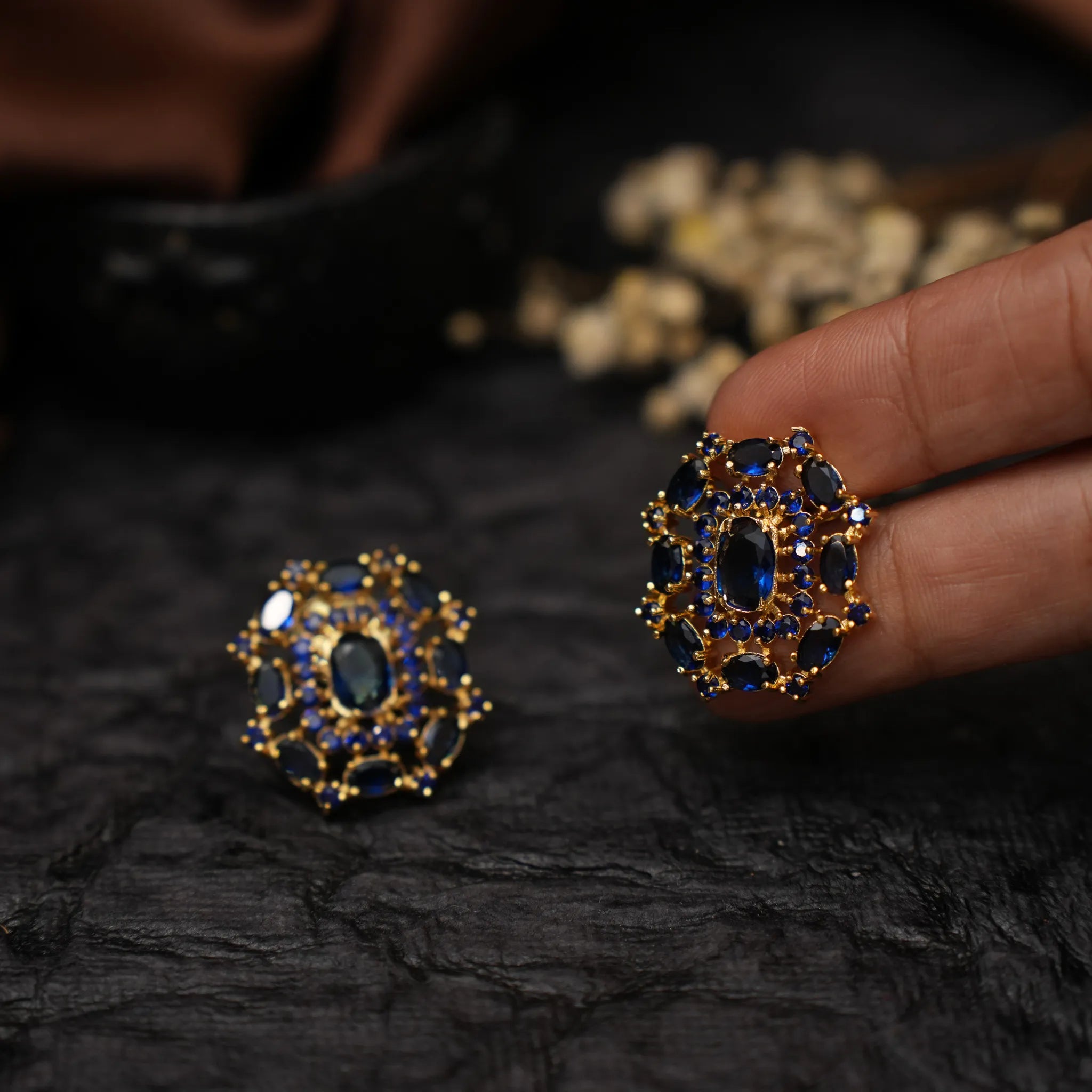 Nisha Antique Ear Stud - Blue