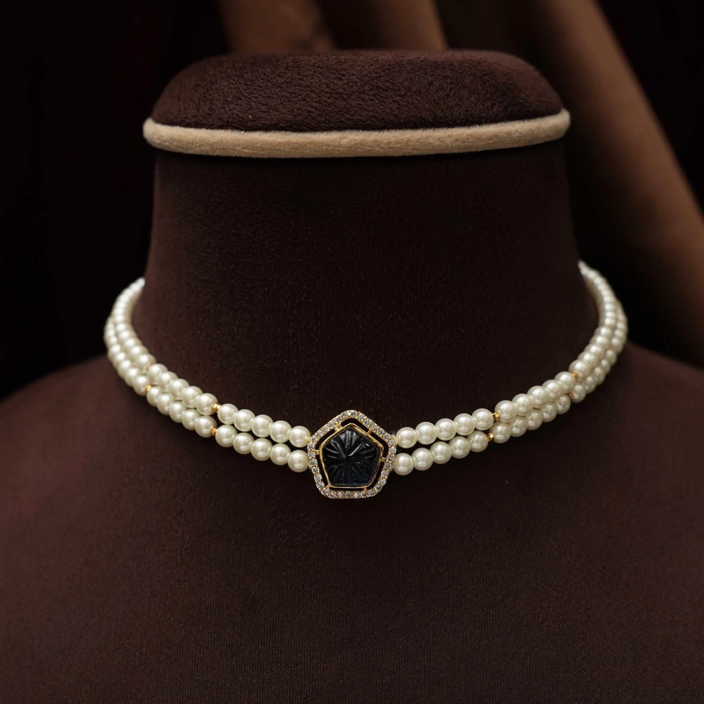 Nisha Beaded Pearl Choker - Blue