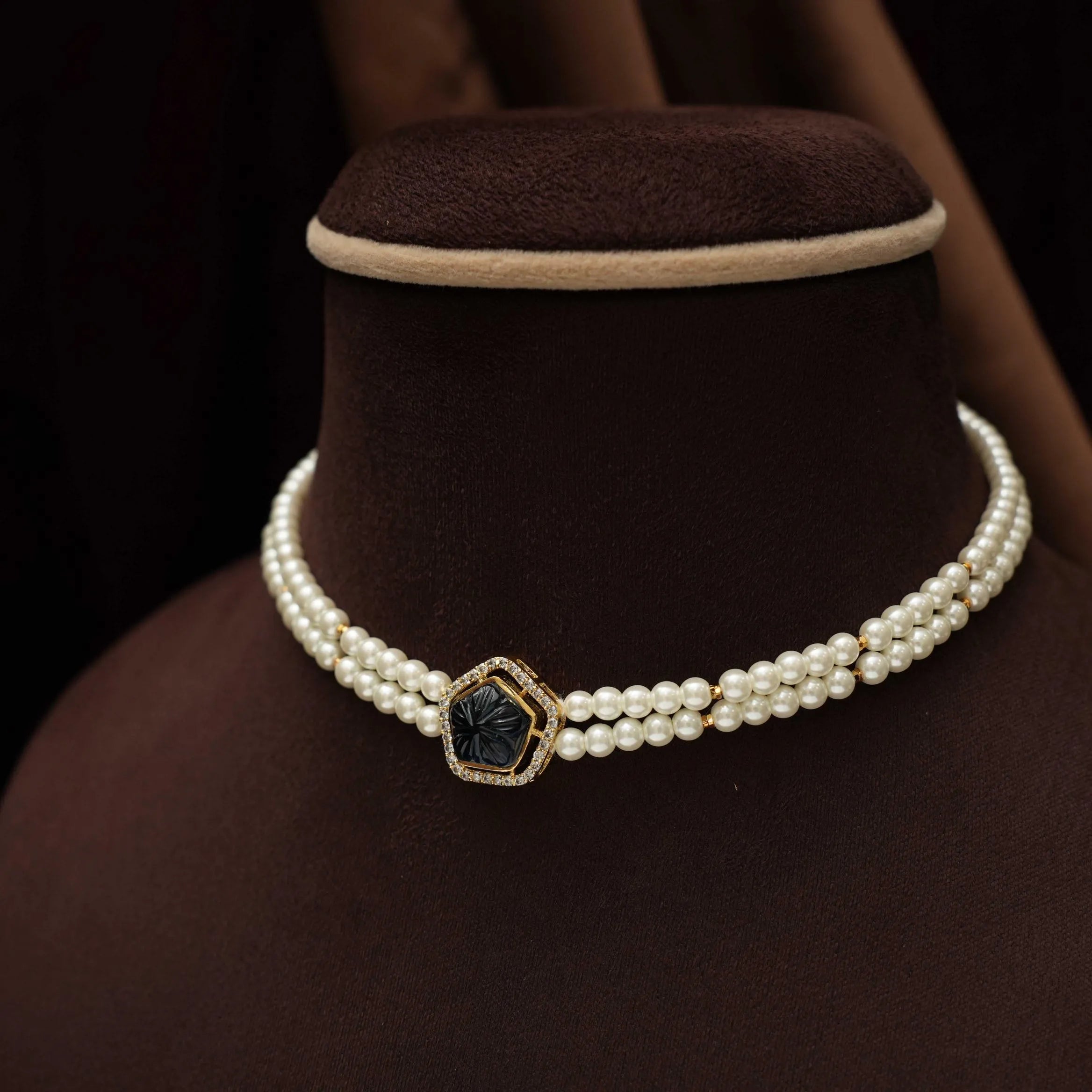 Nisha Beaded Pearl Choker - Blue