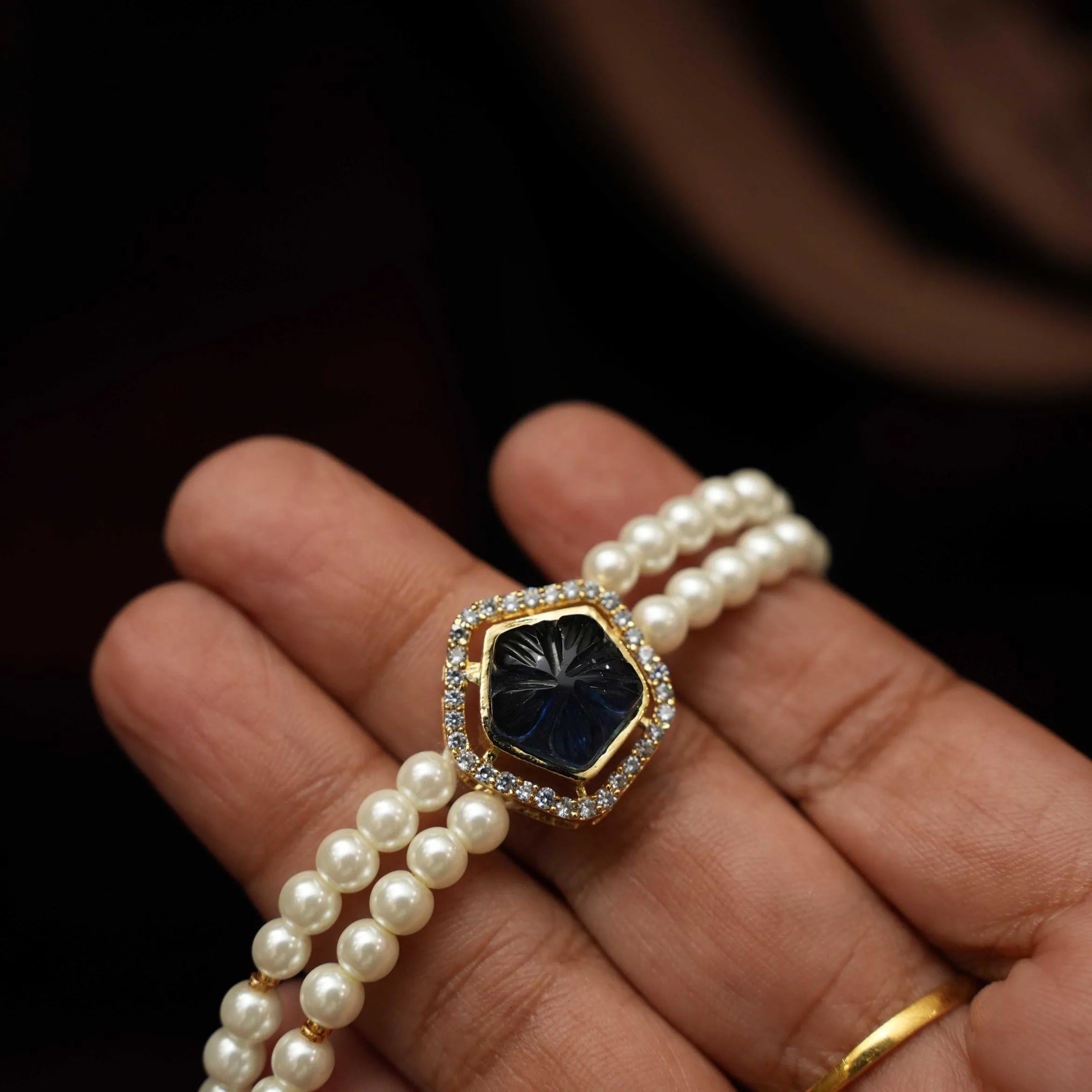 Nisha Beaded Pearl Choker - Blue