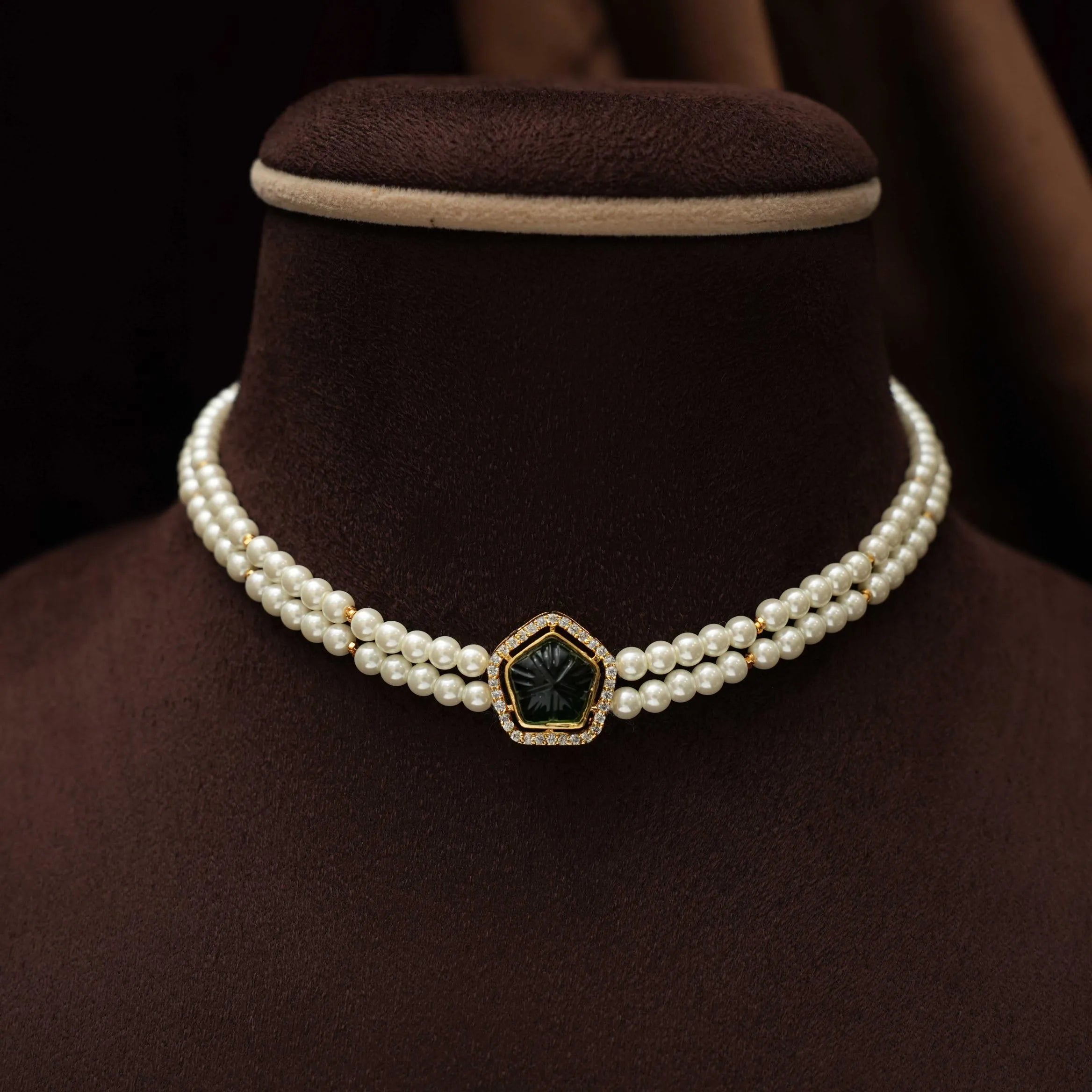 Nisha Beaded Pearl Choker - Green