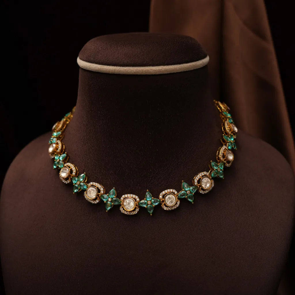 Nisrine Victorian Polki Necklace - Green