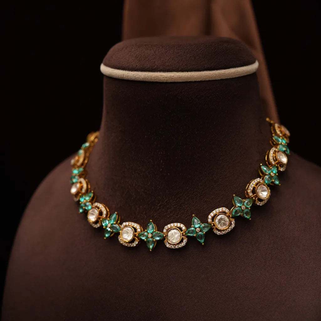 Nisrine Victorian Polki Necklace - Green