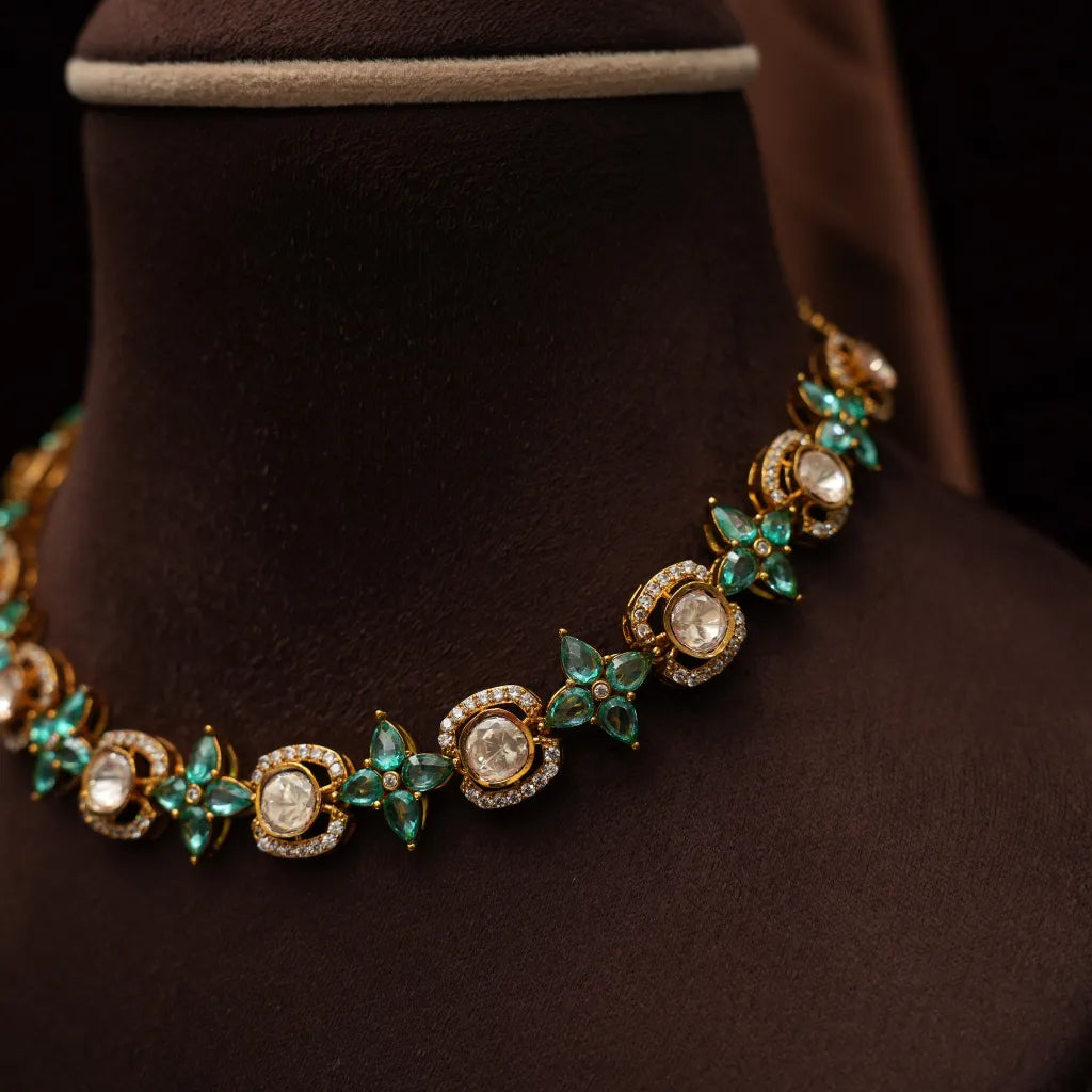 Nisrine Victorian Polki Necklace - Green