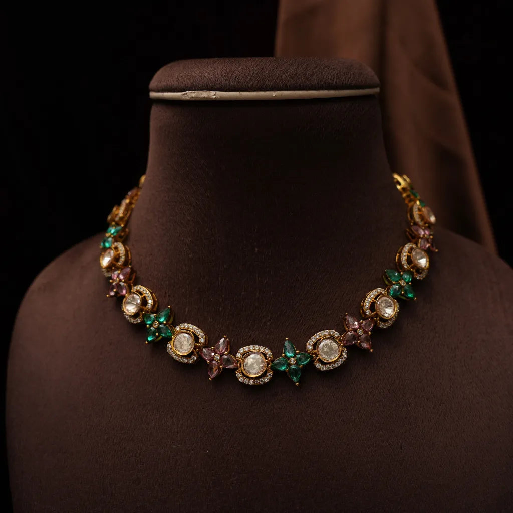 Nisrine Victorian Polki Necklace - Red & Green