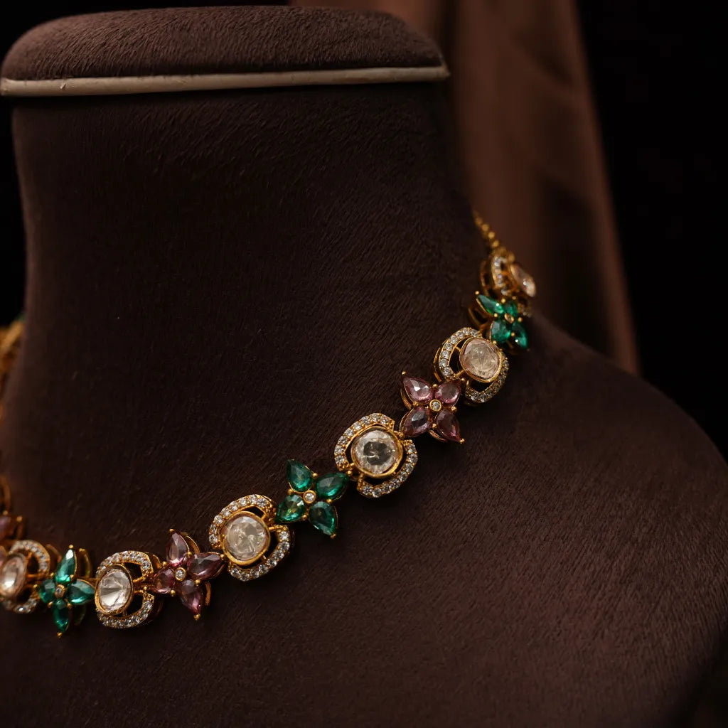 Nisrine Victorian Polki Necklace - Red & Green