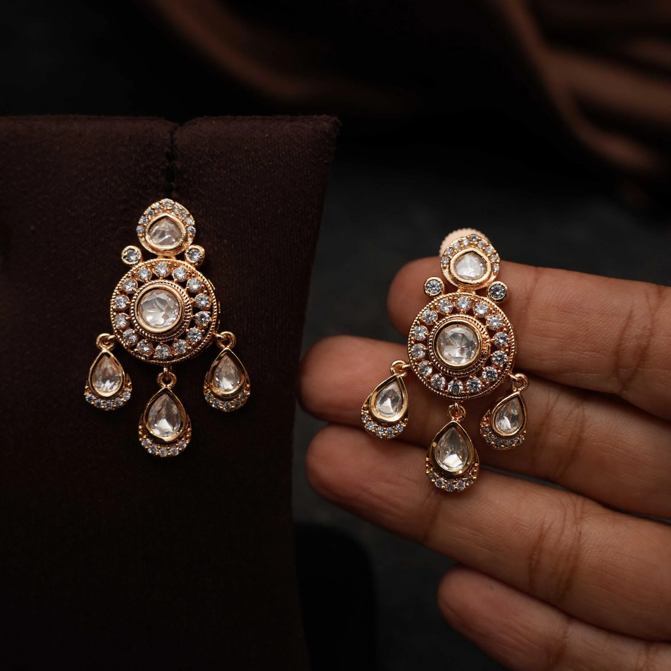 Nitara Polki Designer Earrings - Gold Finish