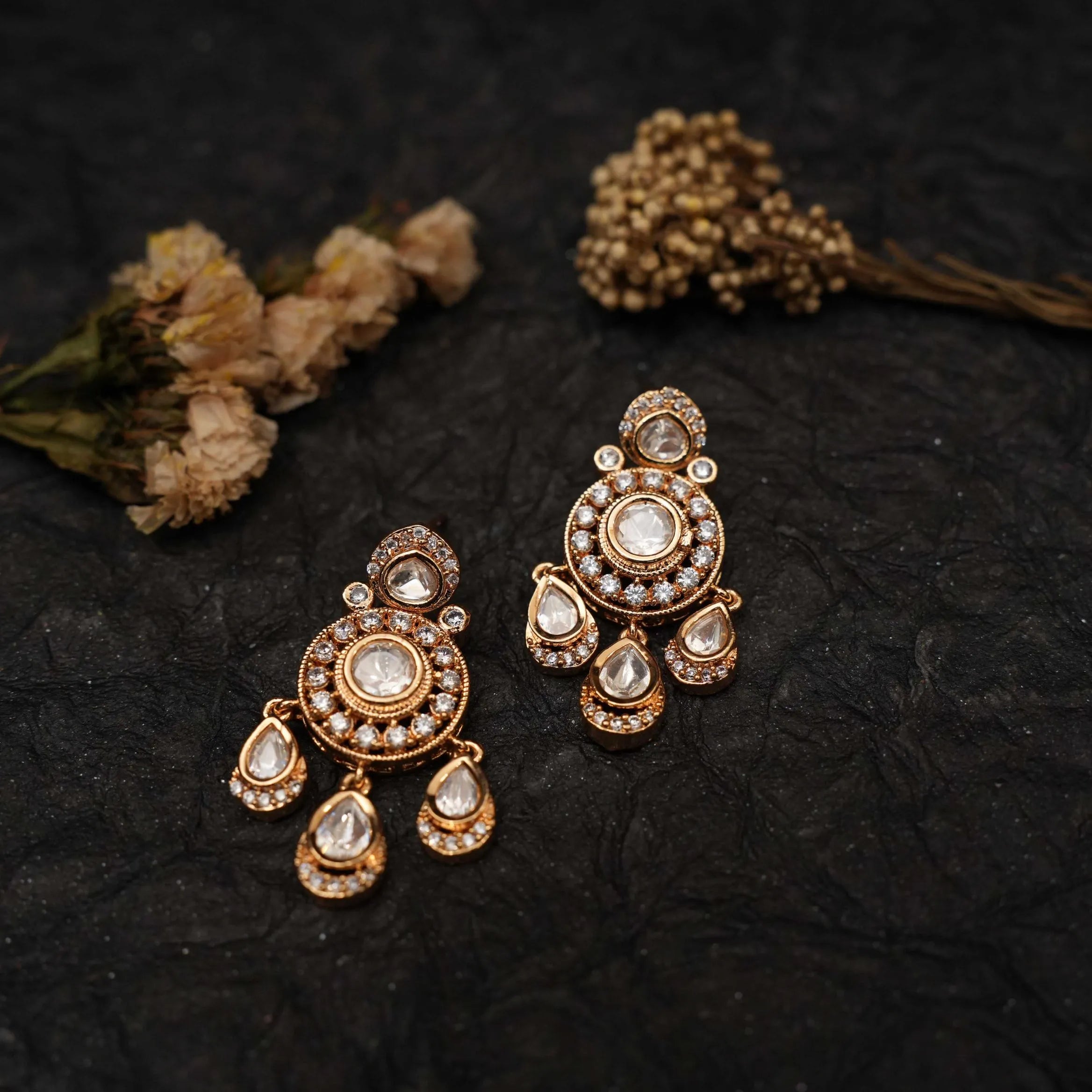 Nitara Polki Designer Earrings - Gold Finish