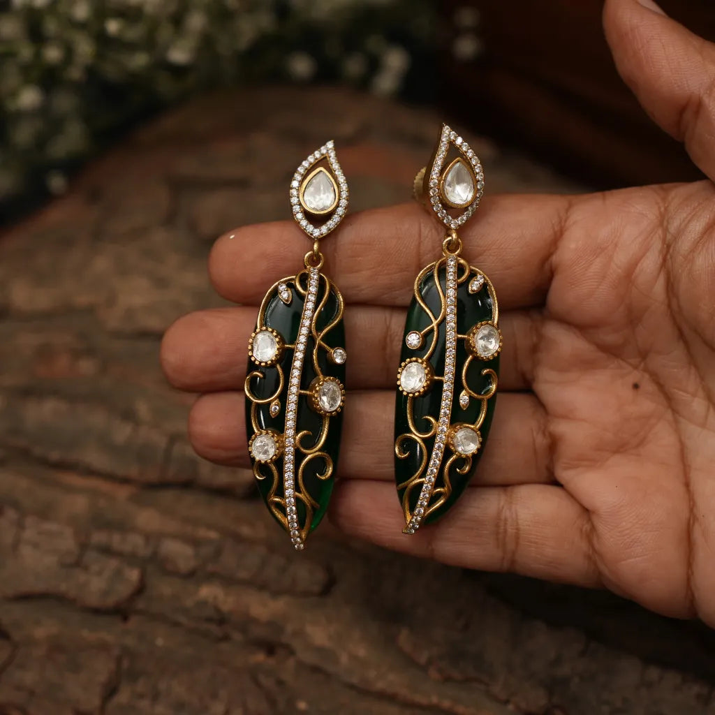 Nitara Zircon Desinger Earrings - Emerald Green