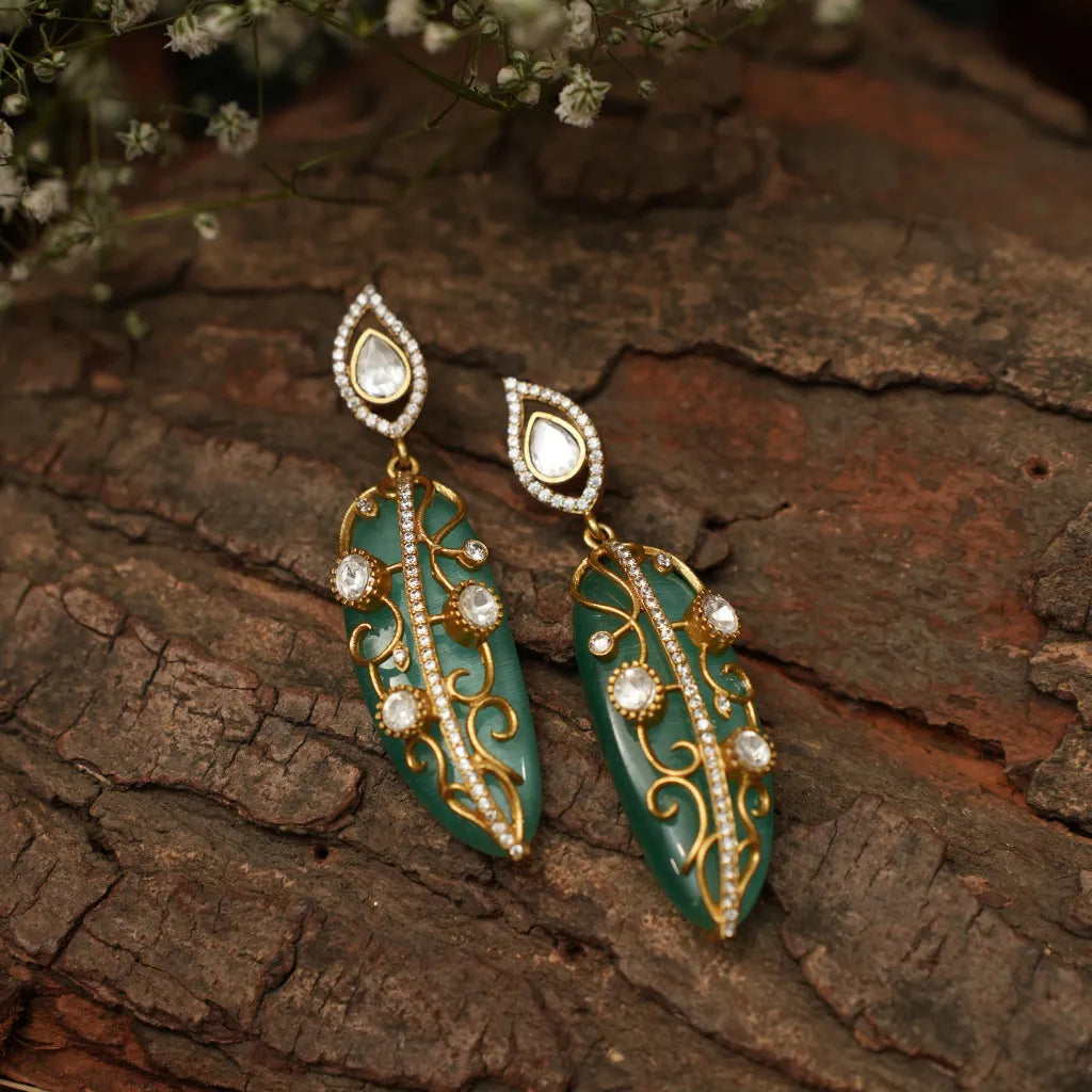 Nitara Zircon Desinger Earrings - Pastel Green