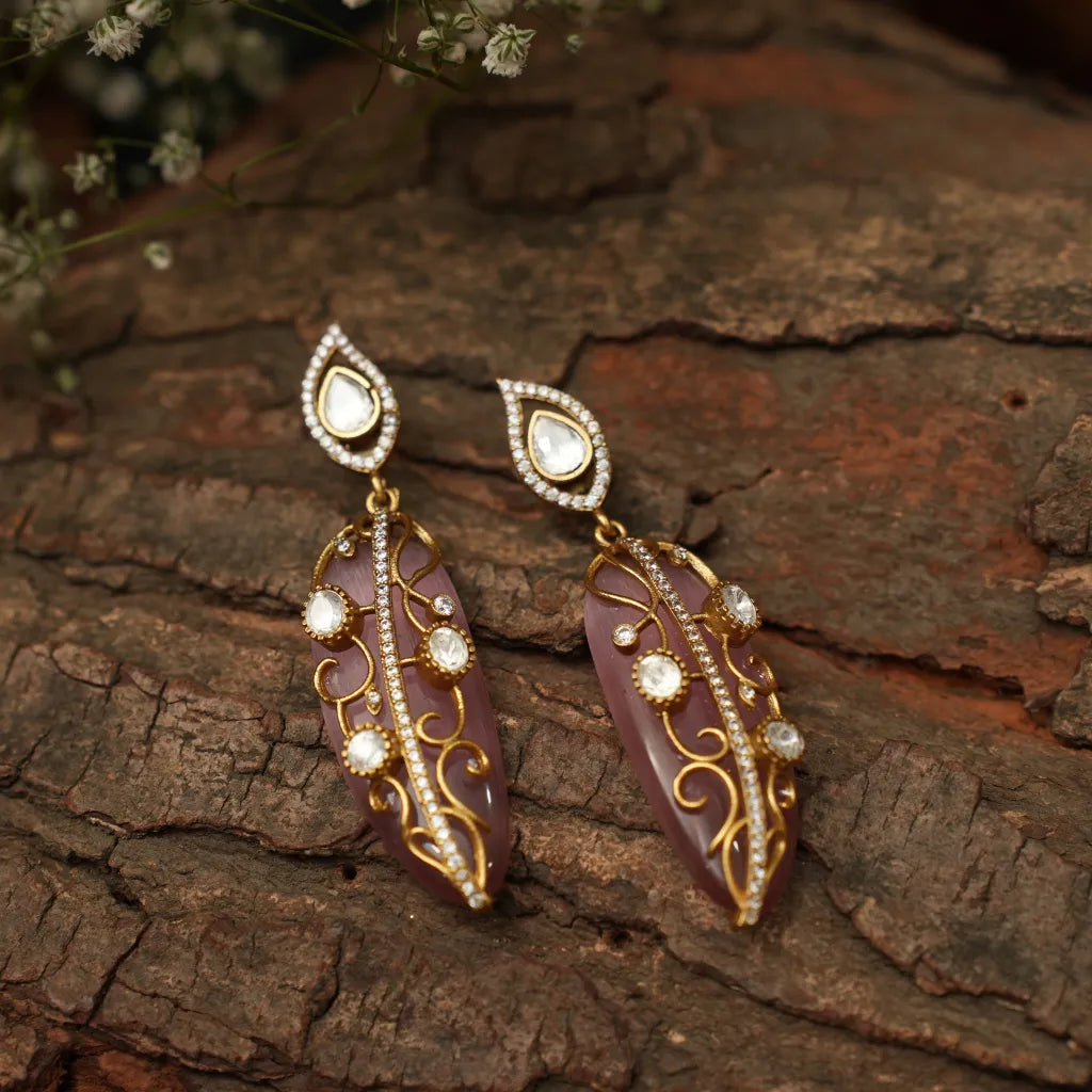 Nitara Zircon Desinger Earrings - Pastel Pink