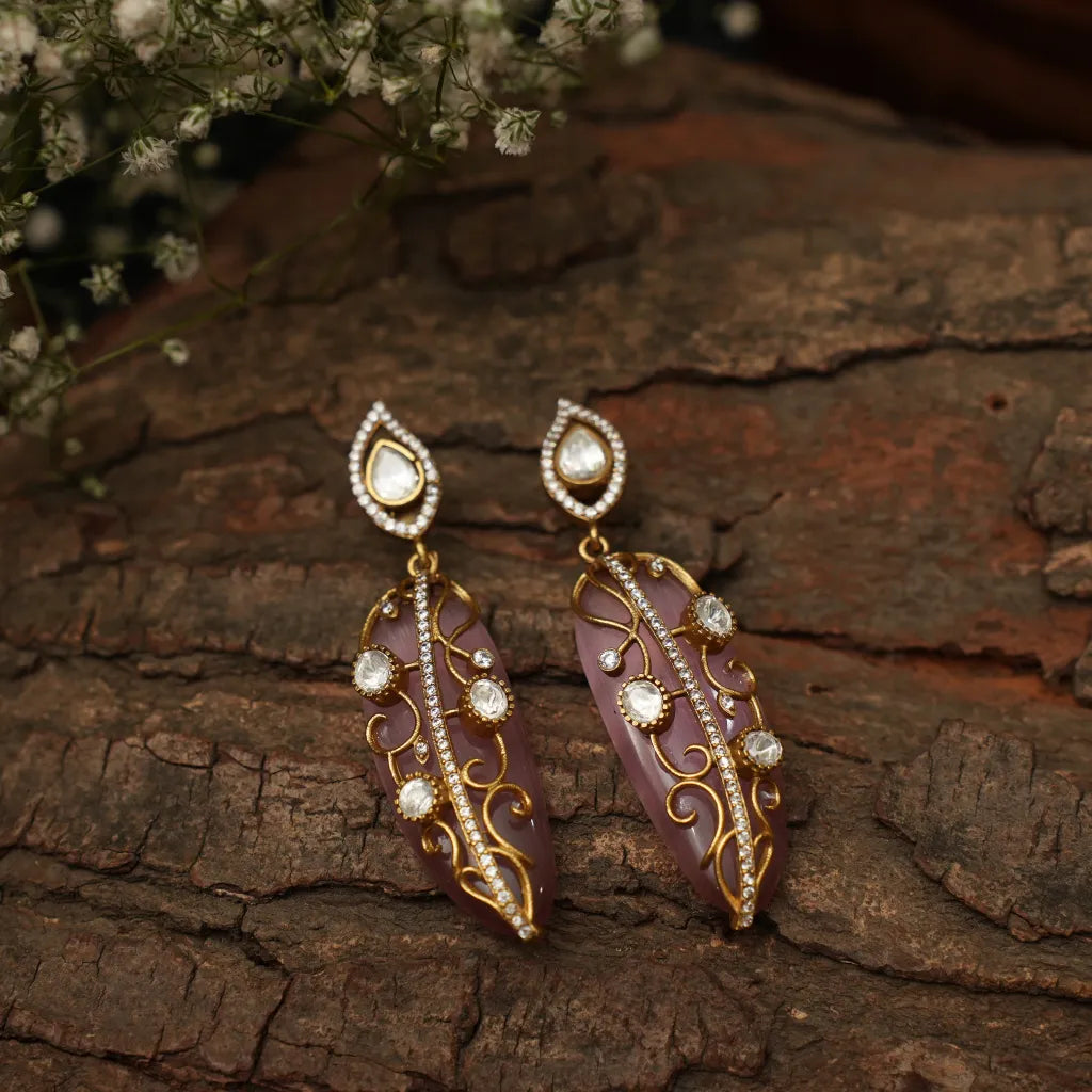 Nitara Zircon Desinger Earrings - Pastel Pink