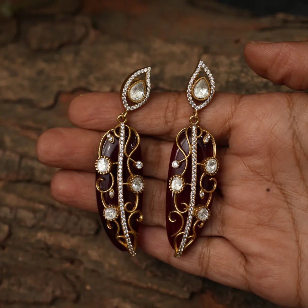 Nitara Zircon Desinger Earrings - Red