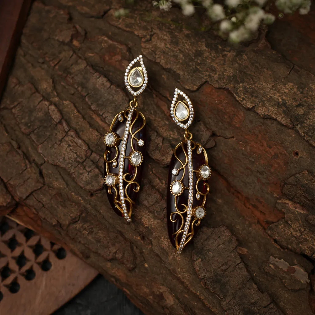Nitara Zircon Desinger Earrings - Red