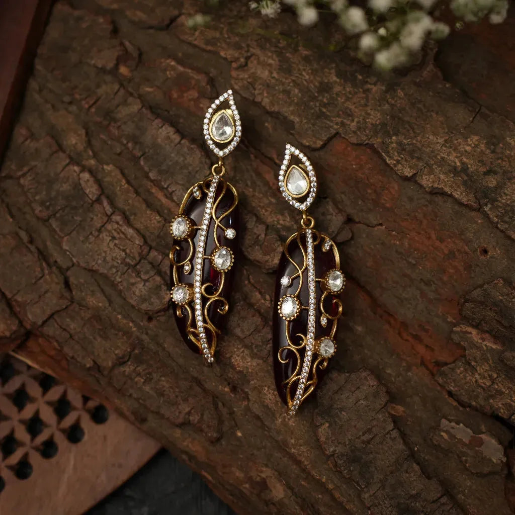 Nitara Polki Desinger Earrings - Red