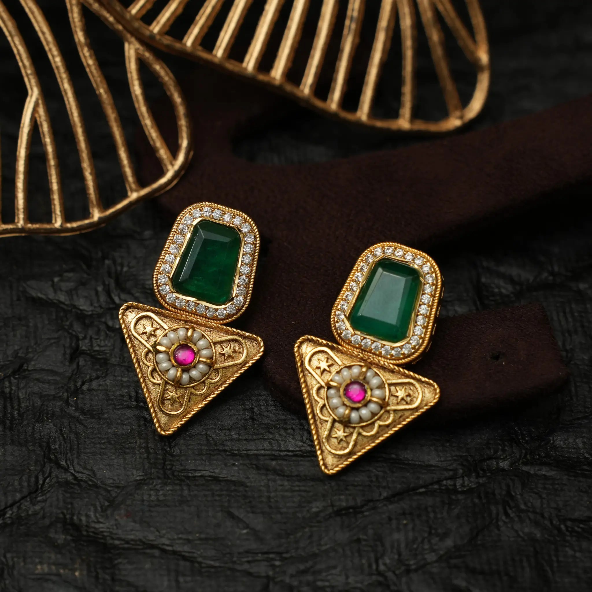 Noah Antique Designer Earring - Red