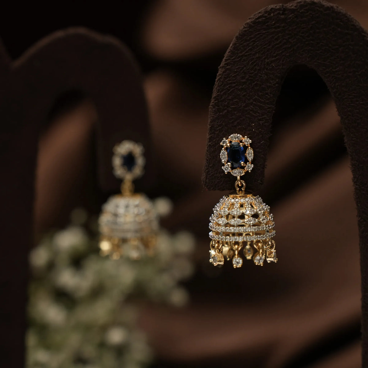 Nuva Zircon Jhumka Earrings - Blue