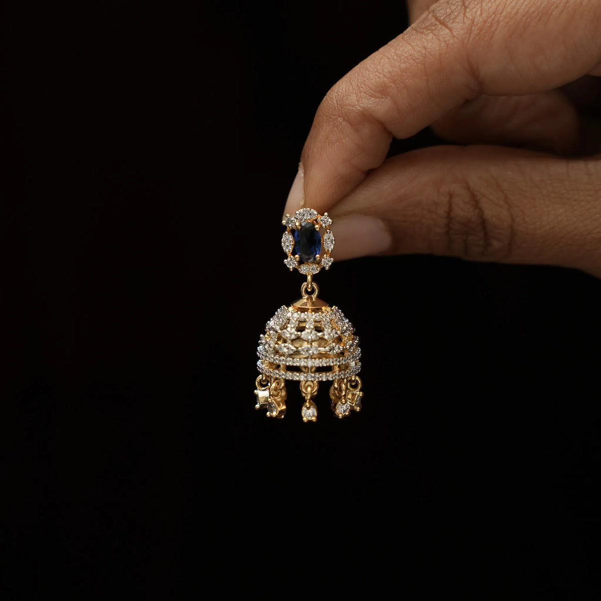Nuva Zircon Jhumka Earrings - Blue