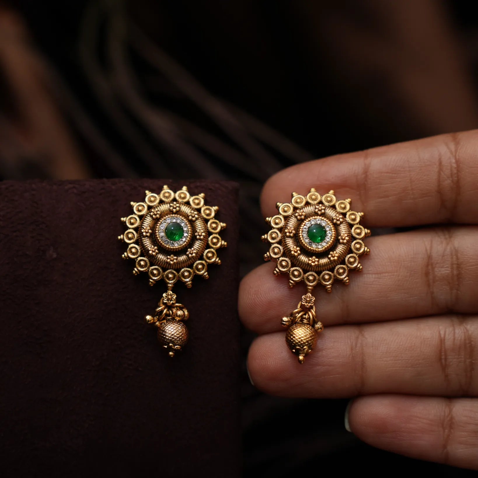 Nysa Antique Ear Stud - Green