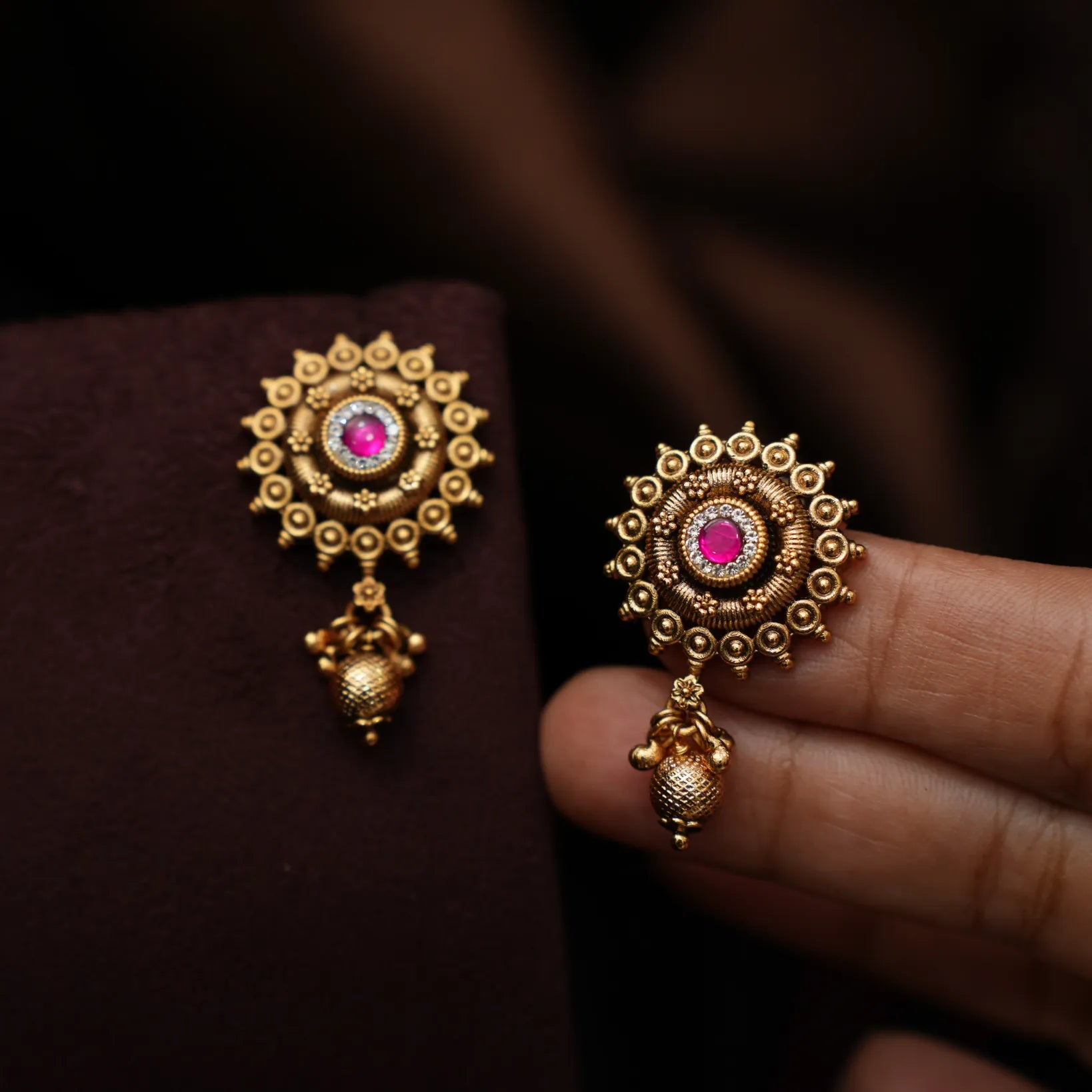Nysa Antique Ear Stud - Ruby Pink