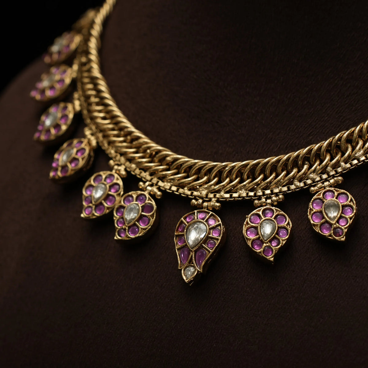 Kaushiki Reversible Antique Necklace - Green & Pink