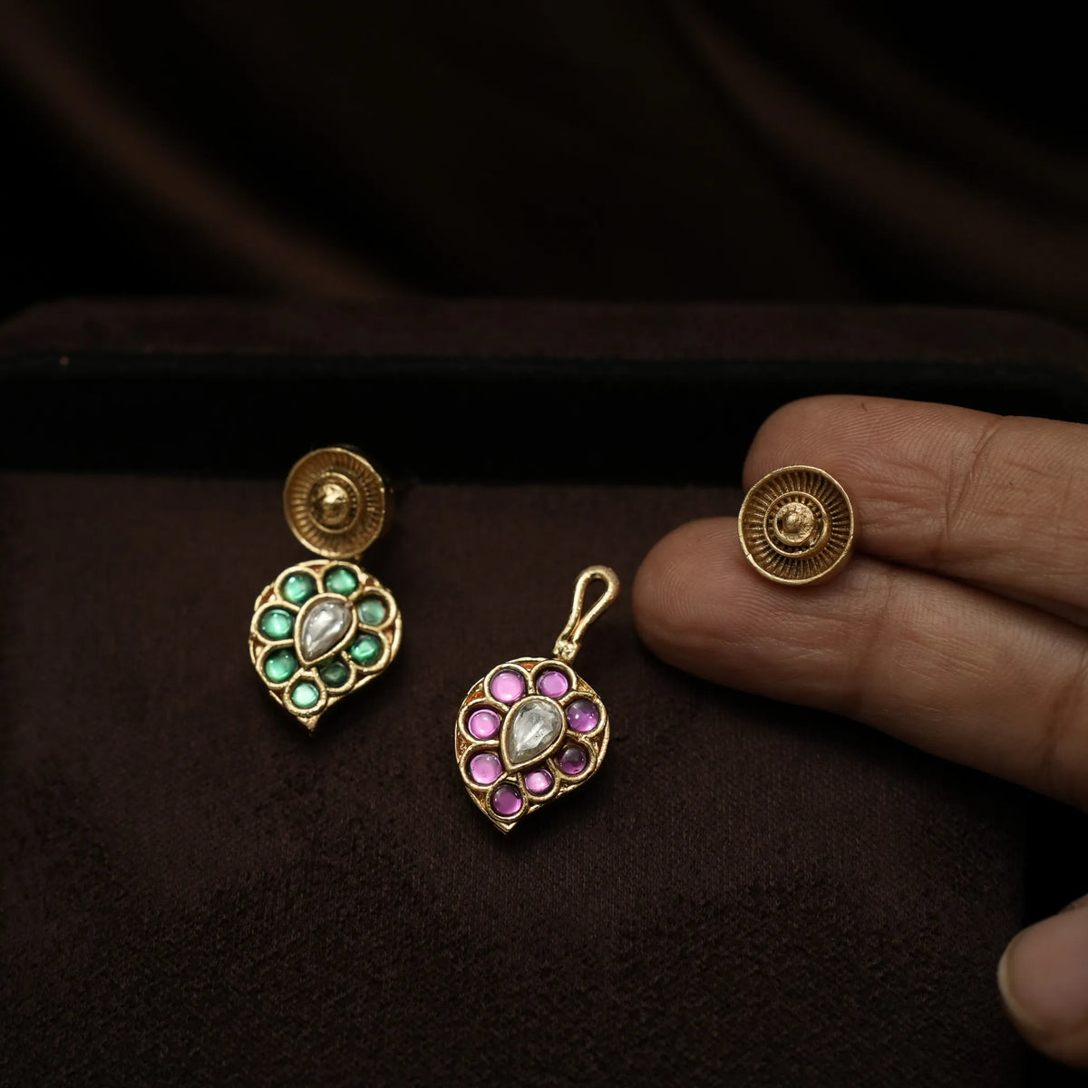 Kaushiki Reversible Antique Necklace - Green & Pink