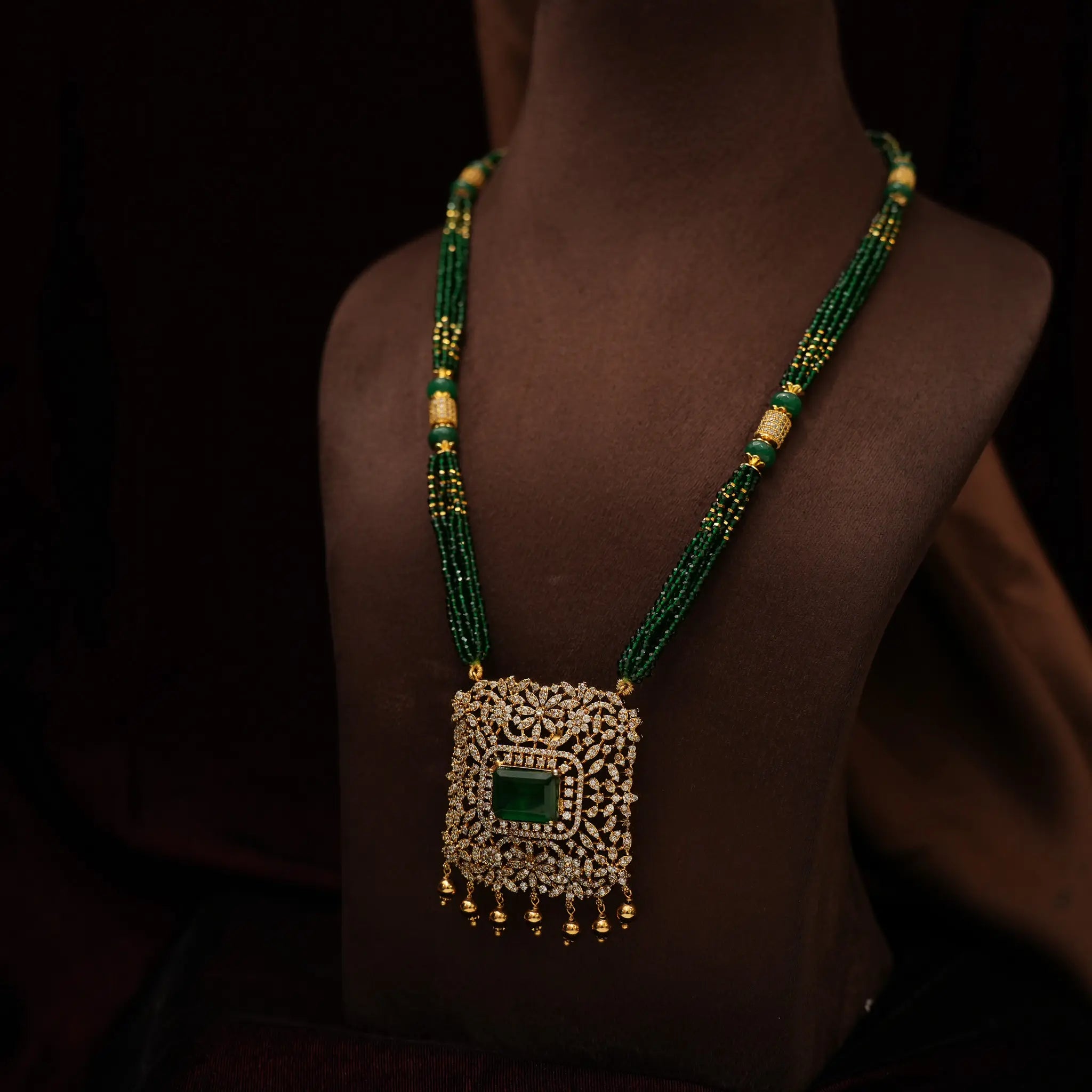 Olivia Beaded Zircon Necklace - Green