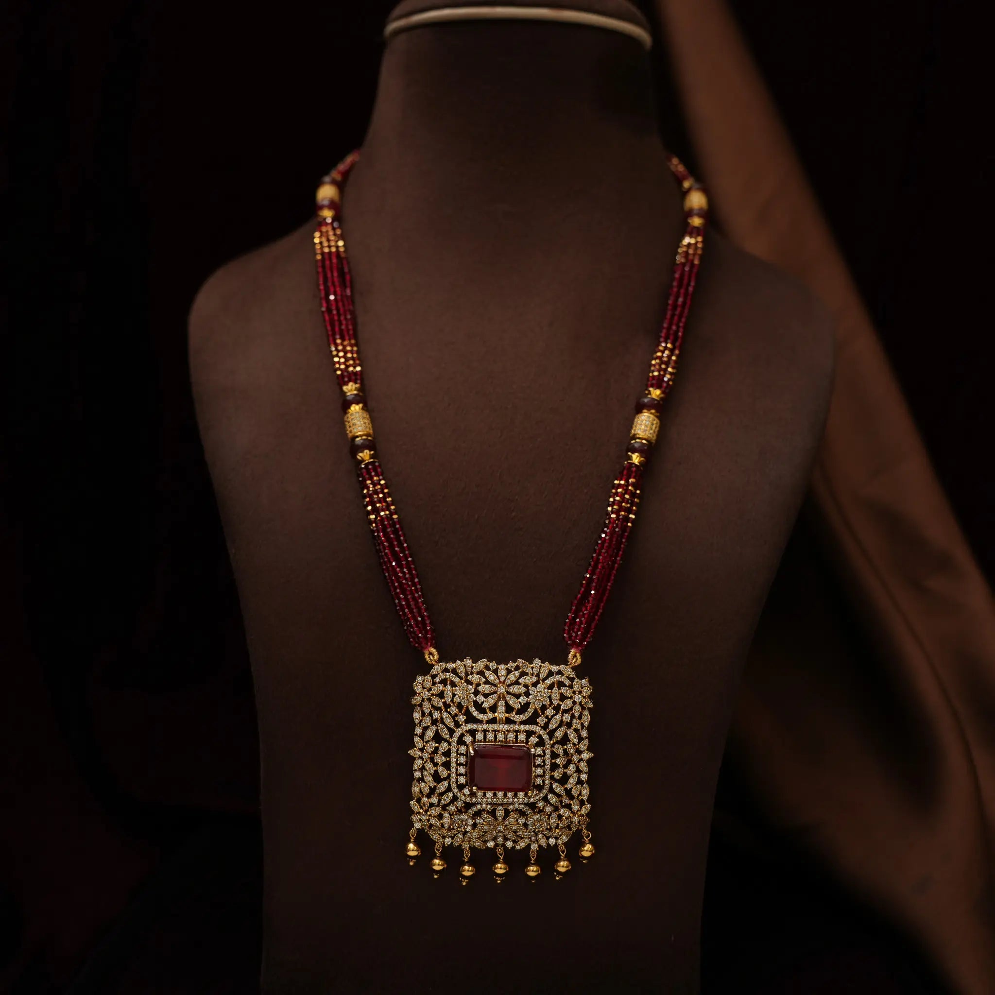 Olivia Beaded Zircon Necklace - Red
