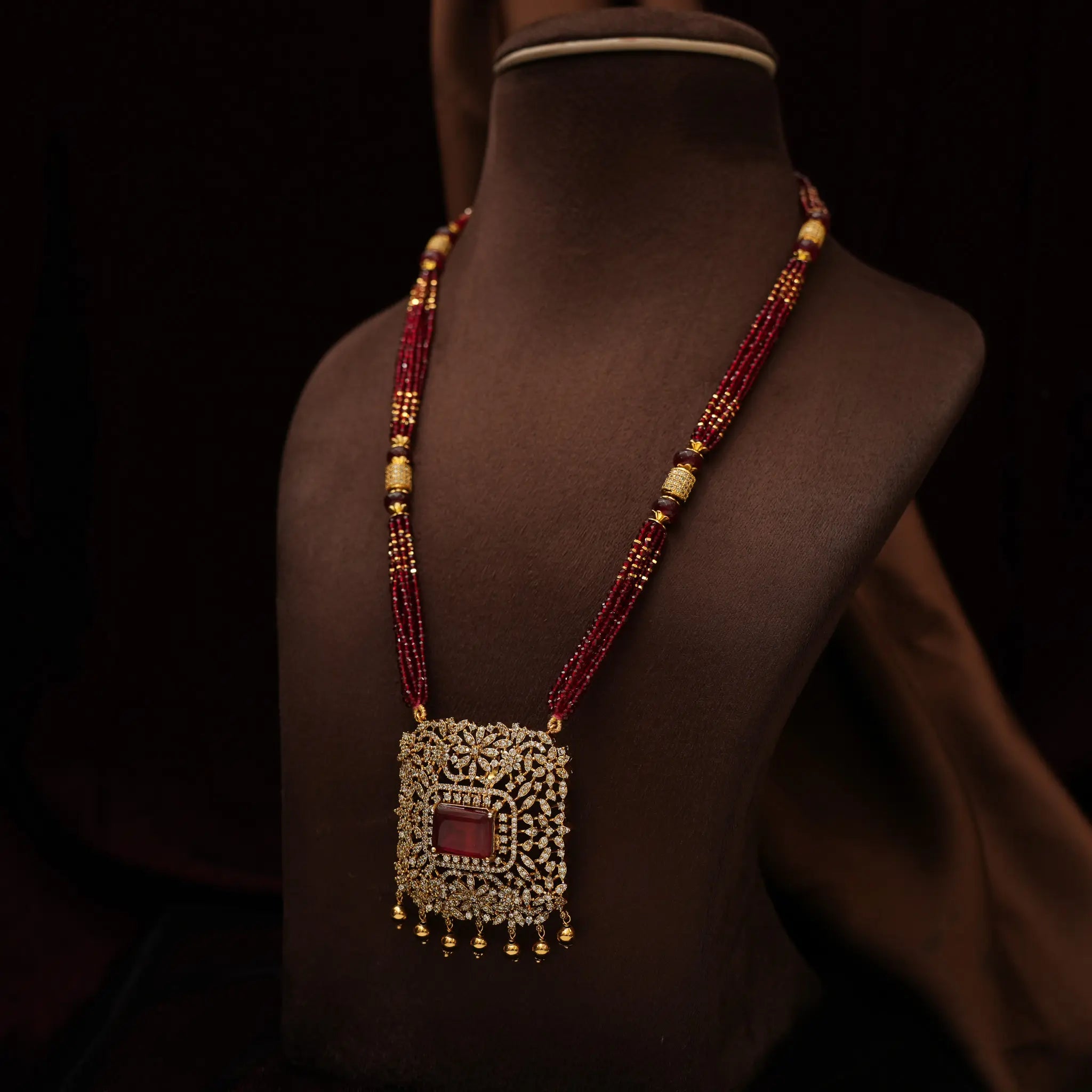 Olivia Beaded Zircon Necklace - Red